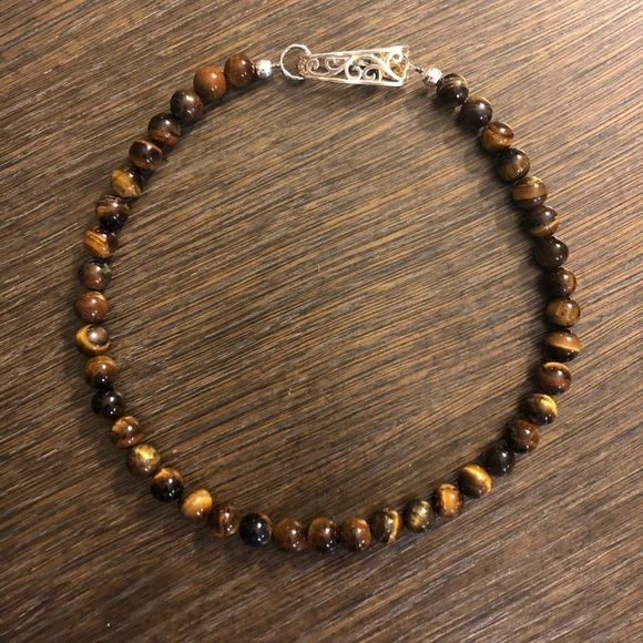 Hand made Tiger Eye beads necklace with Silver plated art deco snap closure - Picture 11 of 12